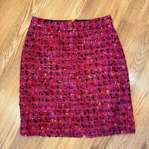 Kate Spade‎ Wool Blend Tweed Red, Fuchsia and Black Pencil Skirt sz 8